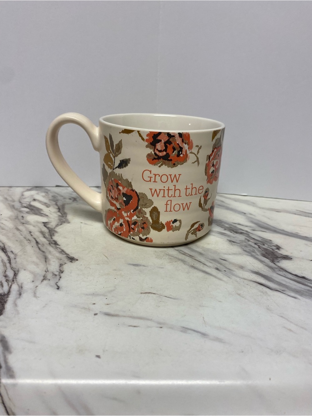 Threshold Cream Mug with Coral Floral Design and Inspirational Text